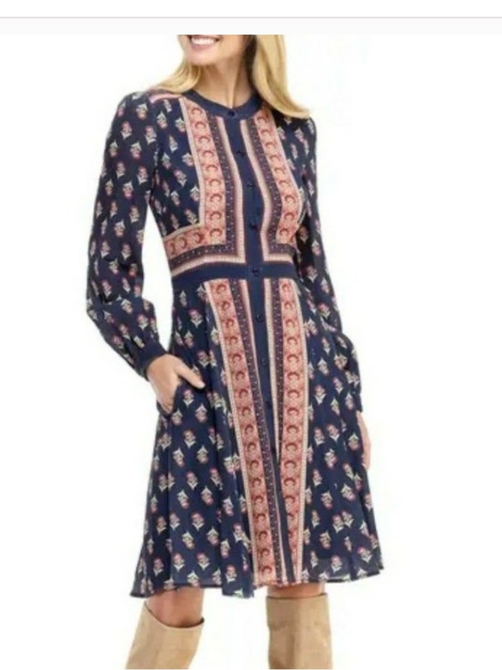 Gal Meets Glam Carlene Woodblock Stripe Print button-front dress size 4